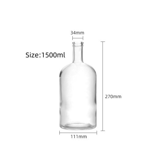 Botella de vidrio transparente grande de 1500 ml para vodka BC062 - Imagen 2